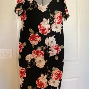 Floral Black and Red Dress